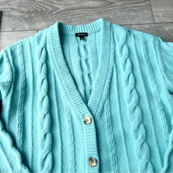 Talbots Light Blue Wool Blend Stretchy Cable Knit Cardigan - Picture 9 of 14